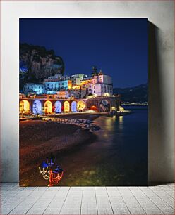 Πίνακας, Scenic Coastal Town at Night Γραφική παραθαλάσσια πόλη τη νύχτα