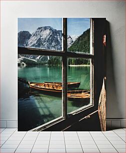 Πίνακας, Scenic Lake View Through Window Γραφική θέα στη λίμνη από το παράθυρο