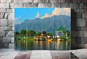 Πίνακας, Scenic Lakeside Pavilion with Boats Γραφικό περίπτερο δίπλα στη λίμνη με βάρκες