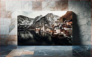 Πίνακας, Scenic Lakeside Village in the Mountains Γραφικό παραλίμνιο χωριό στα βουνά