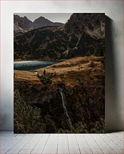 Πίνακας, Scenic Mountain Landscape with Waterfall Γραφικό ορεινό τοπίο με καταρράκτη