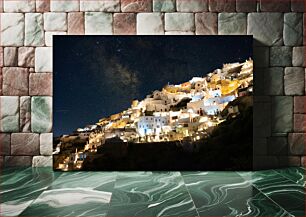 Πίνακας, Scenic Night View of Illuminated Hillside Village Γραφική νυχτερινή θέα στο Illuminated Hillside Village