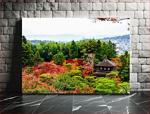 Πίνακας, Scenic View of Autumn Foliage and Traditional Building Γραφική θέα του φθινοπωρινού φυλλώματος και του παραδοσιακού κτηρίου
