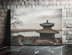 Πίνακας, Scenic View of Traditional Asian Pagoda by a Lake Γραφική θέα της παραδοσιακής ασιατικής παγόδας δίπλα σε μια λίμνη