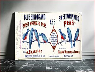 Πίνακας, Scope and content: This item is a label for a one pound, three ounce can of Blue Bird Brand Sweet Wrinkled Peas