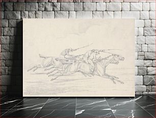 Πίνακας, "Scraps", no 17: Racing, Three Horses with Jockeys Up Galloping to Right