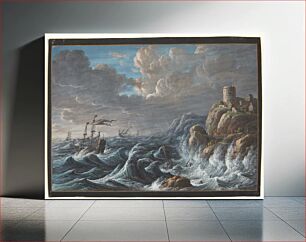Πίνακας, Sea piece with a rocky coast and ships in rough seas by Barbara Regina Dietzsch