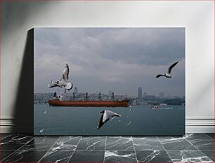 Πίνακας, Seagulls Over the City Waterfront Γλάροι πάνω από την προκυμαία της πόλης
