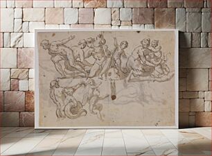 Πίνακας, Seahorses, tritons, and putti riding on dolphins by Giuseppe Alabardi