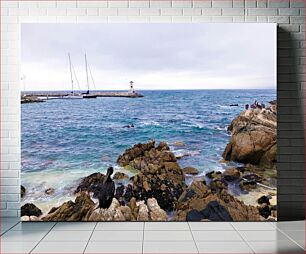 Πίνακας, Seaside with Rocks and Sailboats Παραλία με βράχια και ιστιοπλοϊκά