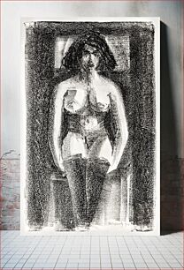 Πίνακας, Seated nude female wearing stockings (Zittend vrouwelijk naakt, met kousen aan) (1920) by Samuel Jessurun de Mesquita. Or