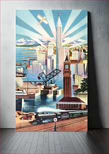 Πίνακας, Seattle, Glamour City of Washington, east meets west, far north and orient in metropolitan Seattle, U.S. gateway to Alaska and the empires of the Pacifi (1930–1945) chromolithograph art