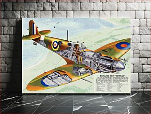 Πίνακας, Second World War - Spitfire (1943-1949), vintage airplane illustration
