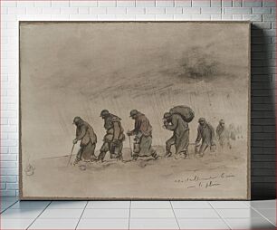 Πίνακας, Sem (Georges Goursat, dit, 1863-1934). "Croquis de guerre, 1915-1916; ravitaillement le soir sous la pluie". Procédé photomécanique couleur. Paris, musée Carnavalet