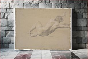 Πίνακας, Semi-recumbent model. Seen from the back.Left arm extended, hand grasping a rope. Legs bent, right under left by Nicolai Abildgaard