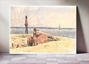Πίνακας, Sentinel and cannon on the beach at Frederikshavn by Martinus Rørbye