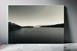 Πίνακας, Serene Black and White Lake Landscape Γαλήνιο ασπρόμαυρο τοπίο της λίμνης