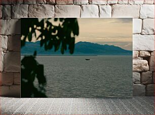 Πίνακας, Serene Lake View with Distant Boat Γαλήνια θέα στη λίμνη με μακρινό σκάφος