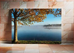 Πίνακας, Serene Lake with Autumn Tree Γαλήνια λίμνη με φθινοπωρινό δέντρο