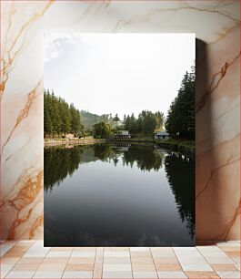 Πίνακας, Serene Lakeside View with Reflections Γαλήνια θέα στη λίμνη με αντανακλάσεις