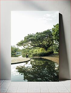 Πίνακας, Serene Lakeside with Large Trees Γαλήνια παραλίμνια με μεγάλα δέντρα