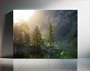 Πίνακας, Serene Mountain Lake with Trees Γαλήνια ορεινή λίμνη με δέντρα