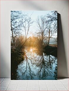 Πίνακας, Serene Reflective River at Sunrise Γαλήνιος ανακλαστικός ποταμός στην ανατολή του ηλίου