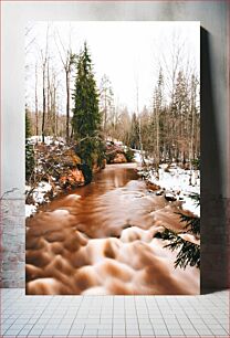 Πίνακας, Serene River in Winter Forest Γαλήνιος ποταμός στο χειμερινό δάσος