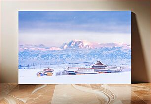 Πίνακας, Serene Snow-Capped Mountains and Temples Γαλήνια χιονισμένα βουνά και ναοί