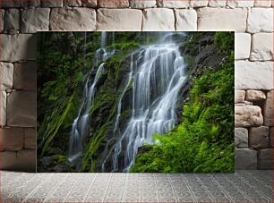 Πίνακας, Serene Waterfall in Greenery Γαλήνιος καταρράκτης στο πράσινο