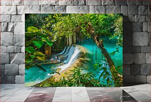 Πίνακας, Serene Waterfall in Lush Forest Γαλήνιος καταρράκτης στο καταπράσινο δάσος