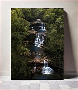 Πίνακας, Serene Waterfall in Lush Forest Γαλήνιος καταρράκτης στο καταπράσινο δάσος