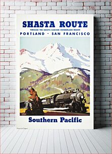 Πίνακας, Shasta route through the Shasta-Cascade wonderland region Southern Pacific (1950), vintage illustration by Maurice Logan