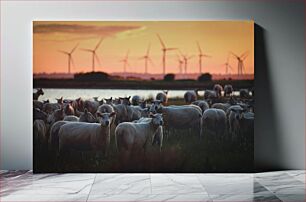 Πίνακας, Sheep at Sunset near Wind Turbines Πρόβατα στο ηλιοβασίλεμα κοντά σε ανεμογεννήτριες