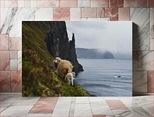 Πίνακας, Sheep on a Cliffside Πρόβατο σε έναν απότομο βράχο
