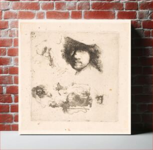 Πίνακας, Sheet with various studies: Self-portrait, beggar couple, heads by Rembrandt van Rijn