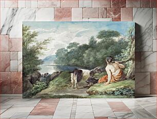 Πίνακας, Shepherdess with goats in a landscape with a lake (1781) by Aert Schouman