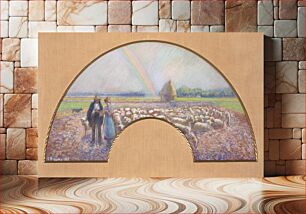 Πίνακας, Shepherds in the Fields with Rainbow by Camille Pissarro