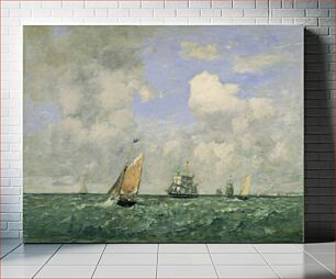 Πίνακας, Ships and Sailing Boats Leaving Le Havre (1887) by Eugène Boudin