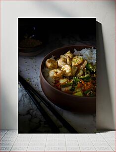 Πίνακας, Shrimp and Rice Bowl with Vegetables Μπολ με γαρίδες και ρύζι με λαχανικά