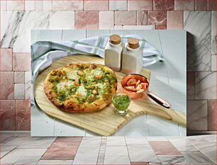Πίνακας, Shrimp Pizza with Pesto Πίτσα με γαρίδες με πέστο