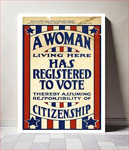 Πίνακας, Sign, "A Woman Living Here Has Registered to Vote", 1919