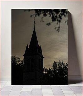 Πίνακας, Silhouette of a Church Tower at Dusk Σιλουέτα ενός πύργου εκκλησίας στο σούρουπο