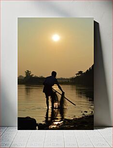 Πίνακας, Silhouette of a Fisherman at Sunset Σιλουέτα ενός ψαρά στο ηλιοβασίλεμα