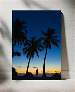 Πίνακας, Silhouette of a Person at Sunset with Palm Trees Σιλουέτα ενός ατόμου στο ηλιοβασίλεμα με τους φοίνικες