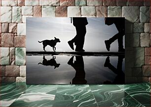 Πίνακας, Silhouette of Dog and People Walking Σιλουέτα του σκύλου και των ανθρώπων που περπατούν
