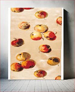 Πίνακας, silk ribbon printed with images of peaches; velours au sabr?