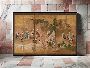 Πίνακας, Six-panel half-height screen (chu-byobu) depicting a group of elegantly dressed women enjoying a maple leaf viewing party