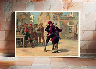 Πίνακας, "Sizilianische Bauernehre. Pietro Mascagni : Cavalleria Rusticana" - Scene from near the end of the opera, where Alfio and Turiddu embrace as part of the ceremony before their duel