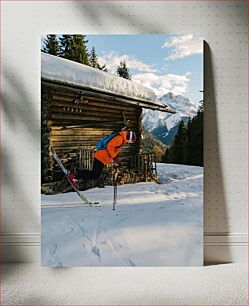 Πίνακας, Skiing by Mountain Cabin Σκι με Mountain Cabin